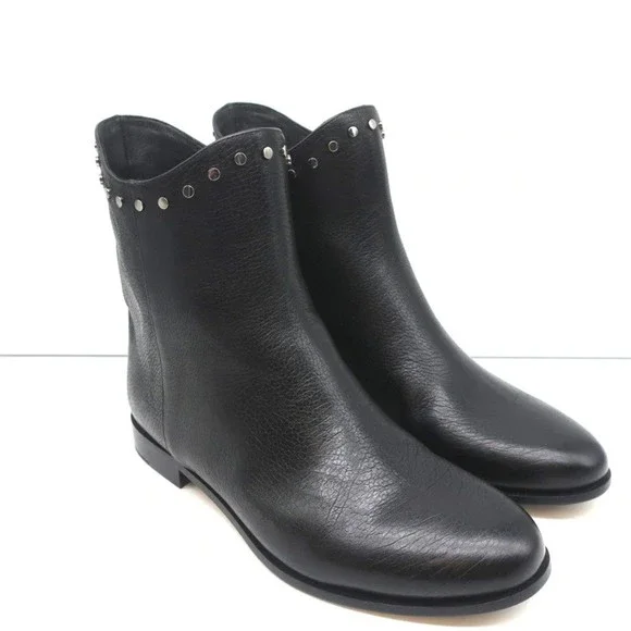 Jimmy Choo Marco Flat Ankle Boots Black Studded Leather Size 37 NEW - Picture 2 of 10